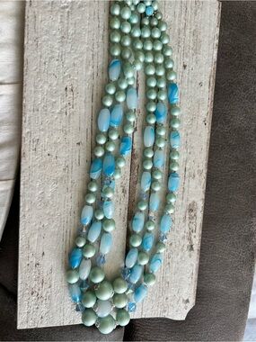 4/$100 Multi-Strand Mint and Aqua Beaded Statement Necklace